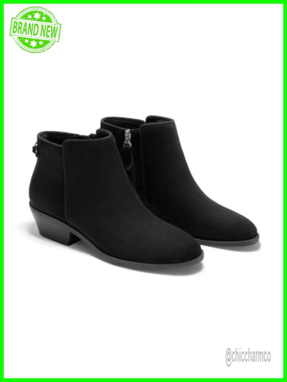 Chunky Low Heel Ankle Boots Pointed Toe Side Zipper Fall Dress Booties